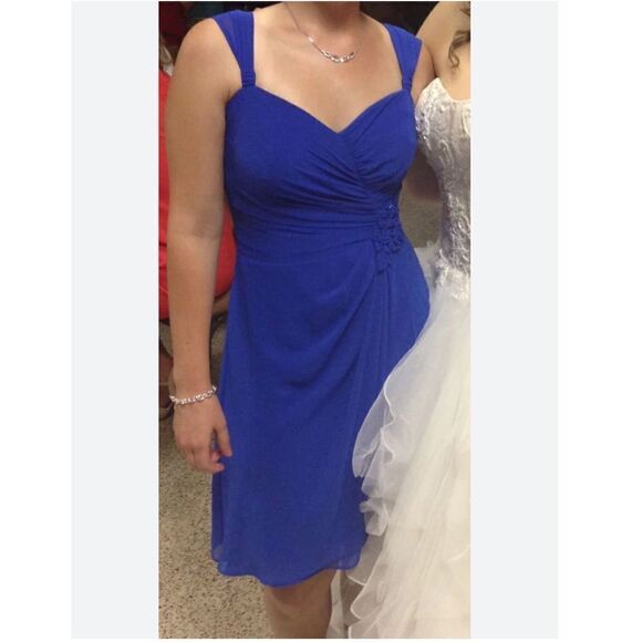 David’s Bridal Royal Blue Chiffon Mini Dress Size 4 - Picture 1 of 8